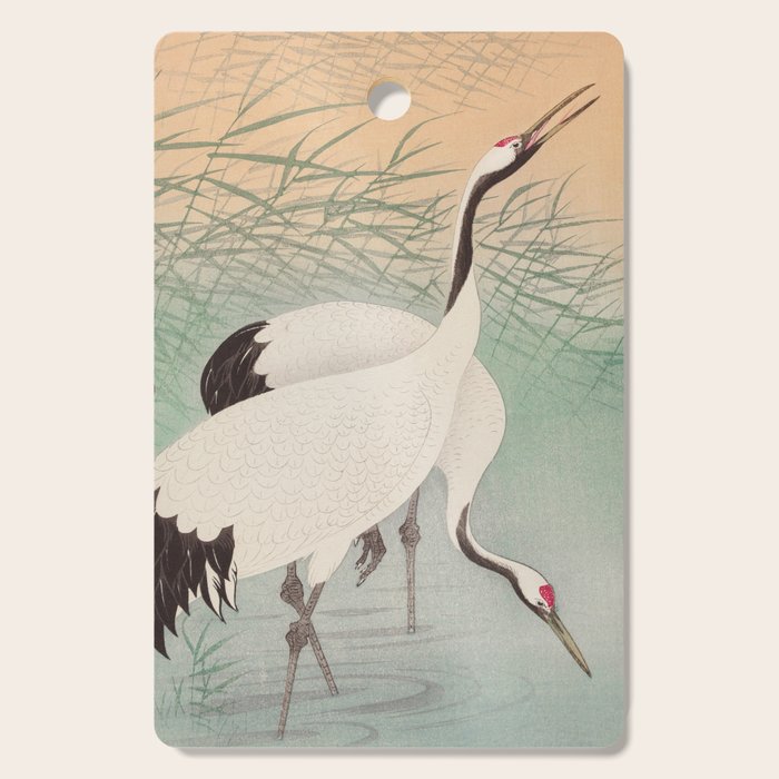Two cranes in the lake - Japanese vintage woodblock print Cutting Board Gallery Image 1