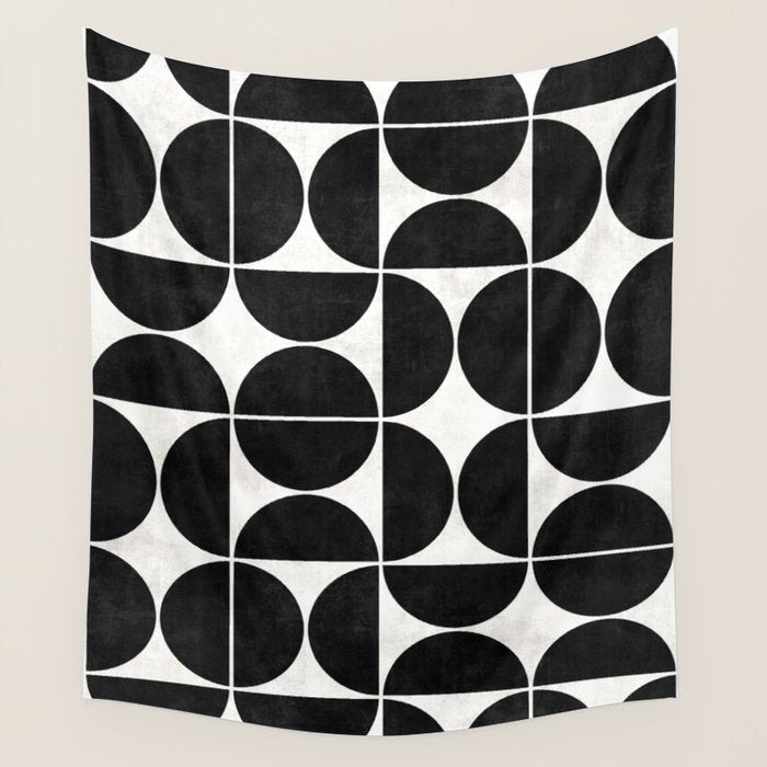Mid-Century Modern Pattern No.3 - Black and White Wall Tapestry Gallery Image 1
