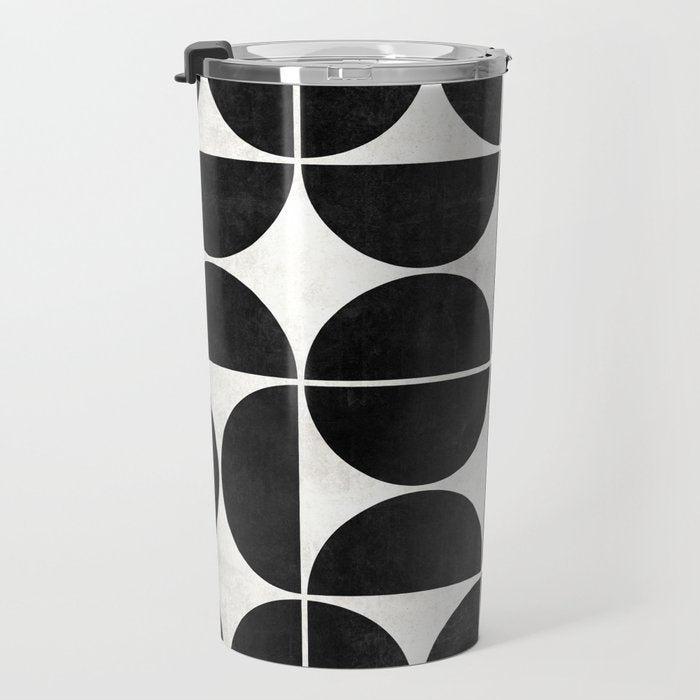 Mid-Century Modern Pattern No.3 - Black and White Travel Mug Gallery Image 3