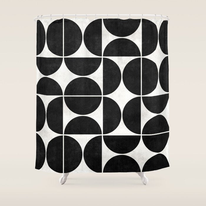 Mid-Century Modern Pattern No.3 - Black and White Shower Curtain Gallery Image 1