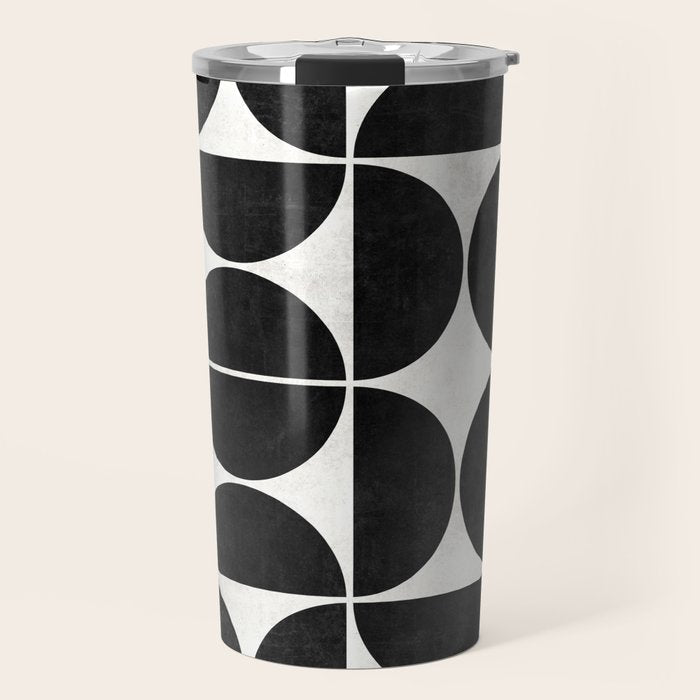 Mid-Century Modern Pattern No.3 - Black and White Travel Mug Gallery Image 1