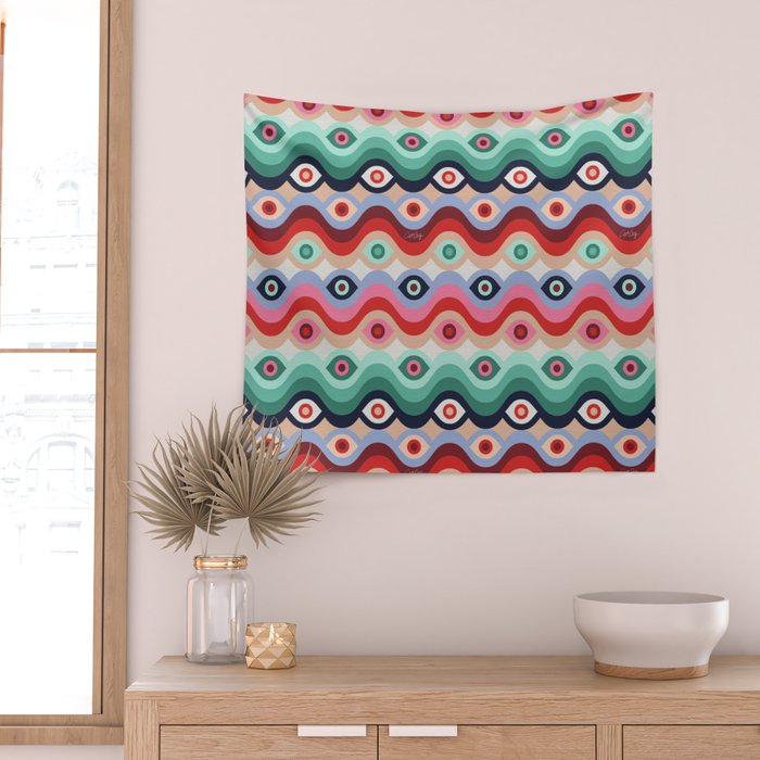 Psychedelic Eye Melt - Mint & Pink Wall Tapestry Gallery Image 2