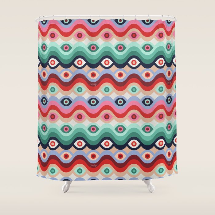 Psychedelic Eye Melt - Mint & Pink Shower Curtain Gallery Image 1