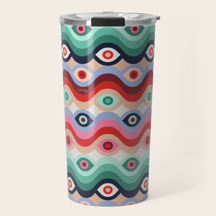 Psychedelic Eye Melt - Mint & Pink Travel Mug Gallery Image 1