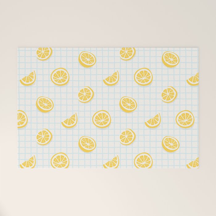 Retro lemon fruit slice cartoon pattern Welcome Mat Gallery Image 1