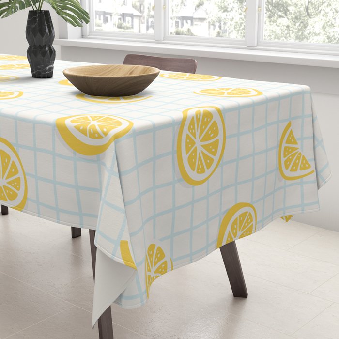 Retro lemon fruit slice cartoon pattern Tablecloth Gallery Image 3
