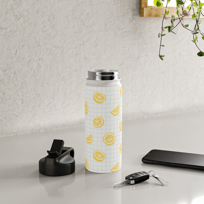 Retro lemon fruit slice cartoon pattern Water Bottle Gallery Image 4