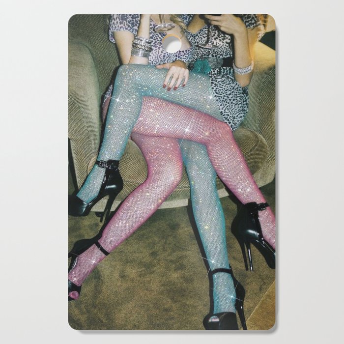 GIRLS PARTY TIME | digital collage art by Yana Potter | sparkle pantyhose | diamonds | love  Cutting Board Gallery Image 1