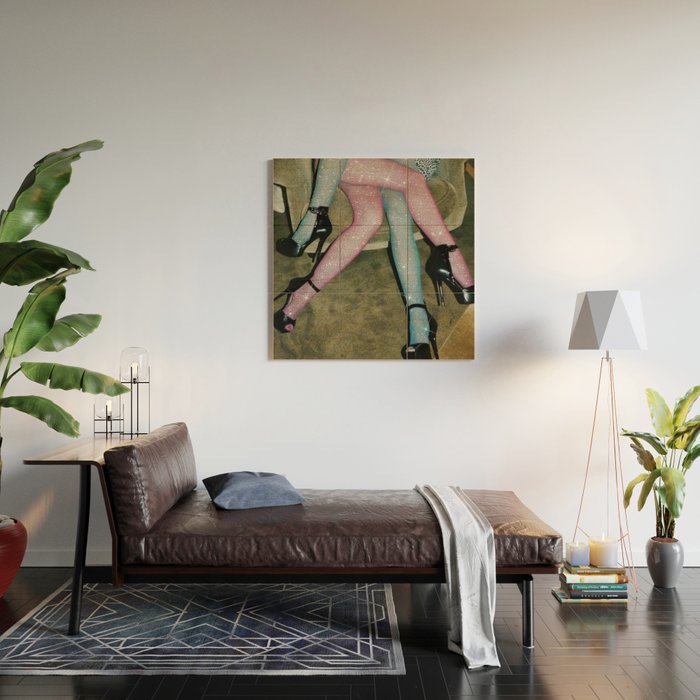GIRLS PARTY TIME | digital collage art by Yana Potter | sparkle pantyhose | diamonds | love  Wood Wall Art Gallery Image 2