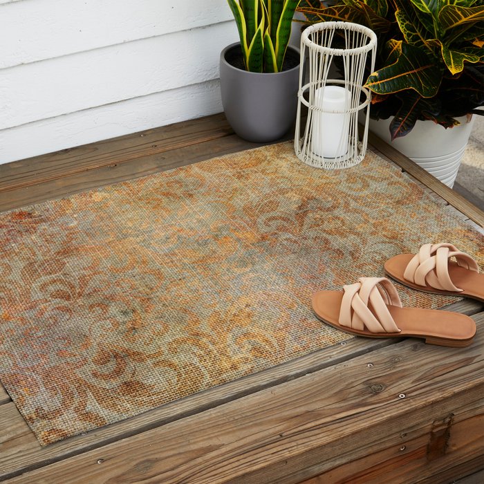 Aged Damask Texture 10 Outdoor Rug Gallery Image 2