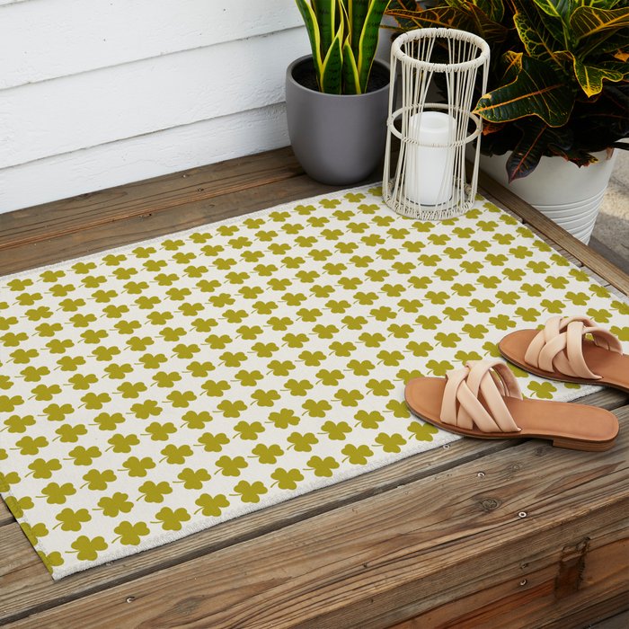 Clovers XIX Chartreuse Botanical Pattern Outdoor Rug Gallery Image 2