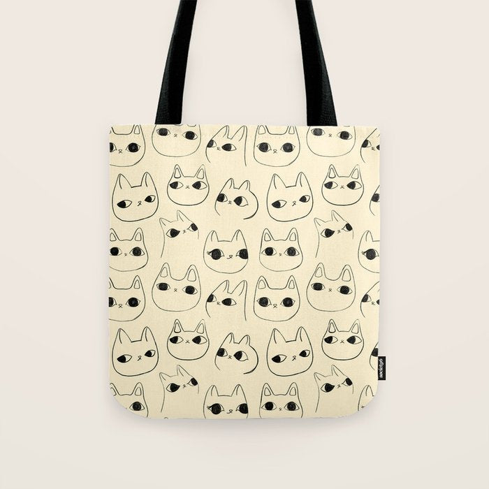 Cute Kawaii Cat Face Doodle Sketch Drawings Tote Bag Gallery Image 1