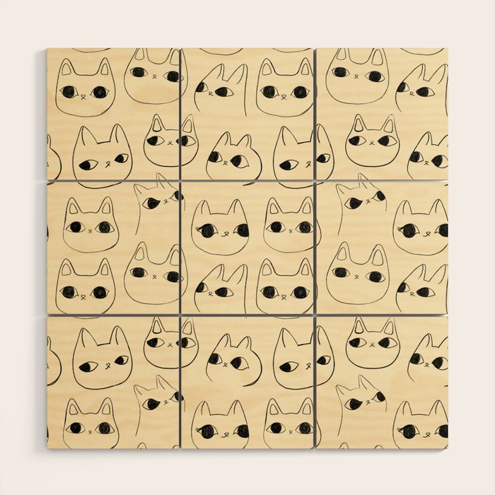 Cute Kawaii Cat Face Doodle Sketch Drawings Wood Wall Art Gallery Image 1