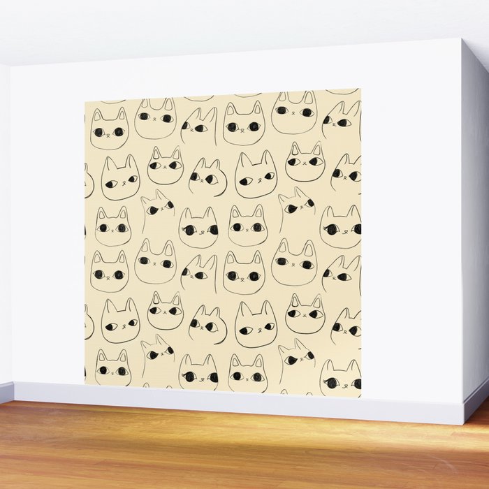 Cute Kawaii Cat Face Doodle Sketch Drawings Wall Mural Gallery Image 2