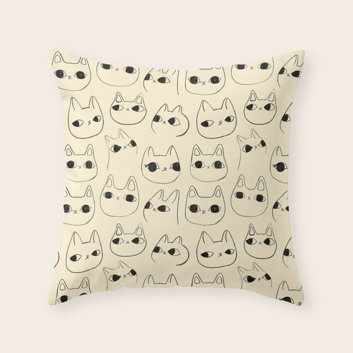 Cute Kawaii Cat Face Doodle Sketch Drawings Throw Pillow Gallery Image 6
