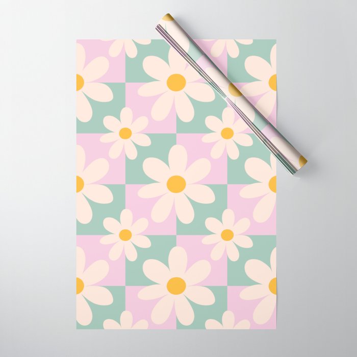 Daisy checkered pattern - Lilac and turquoise  Wrapping Paper Gallery Image 1