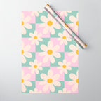 Daisy checkered pattern - Lilac and turquoise  Wrapping Paper Gallery Image 1