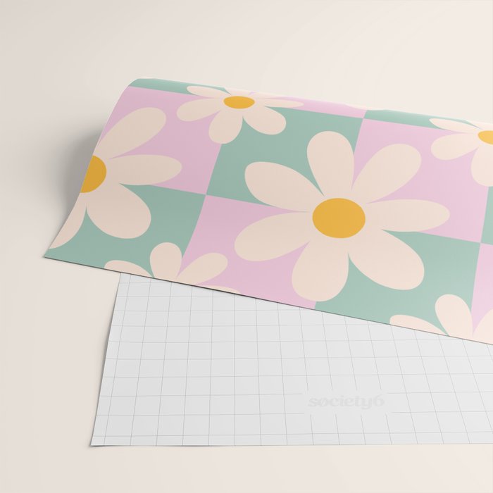 Daisy checkered pattern - Lilac and turquoise  Wrapping Paper Gallery Image 2