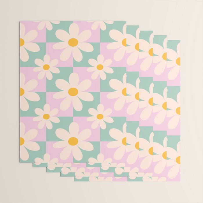 Daisy checkered pattern - Lilac and turquoise  Wrapping Paper Gallery Image 3