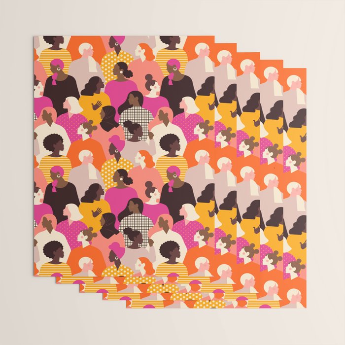 Female diverse faces pink Wrapping Paper Gallery Image 3