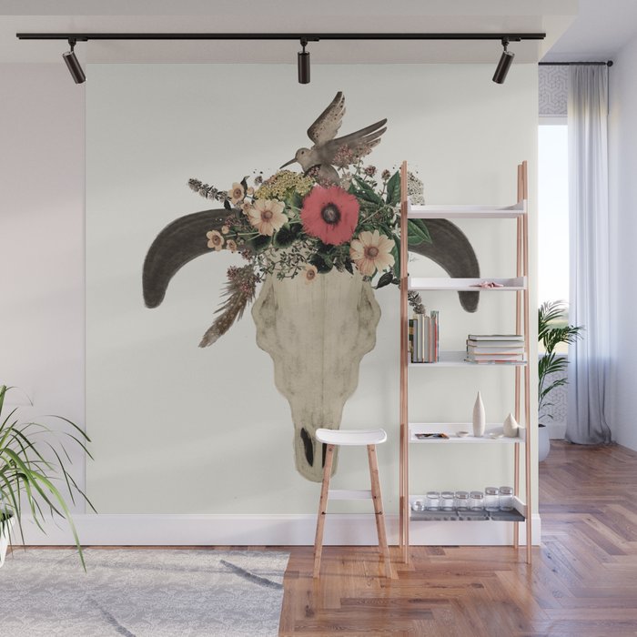 cow skull flowers Wall Mural Gallery Image 1