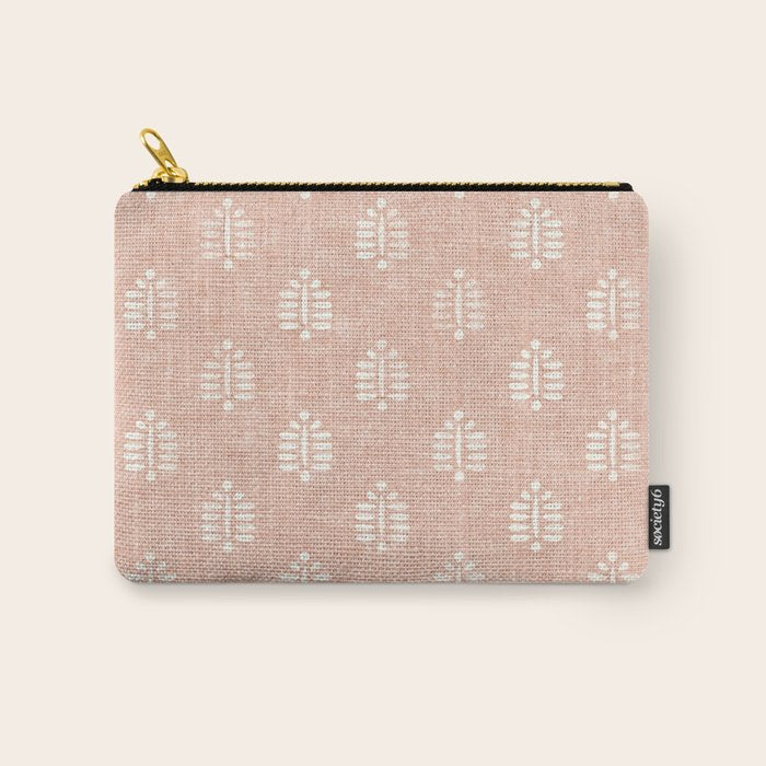 block print palms on blush Carry All Pouch Gallery Image 1