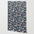 Japanese Crane Tropical Exotic Flower Pattern Wallpaper Gallery Image 2