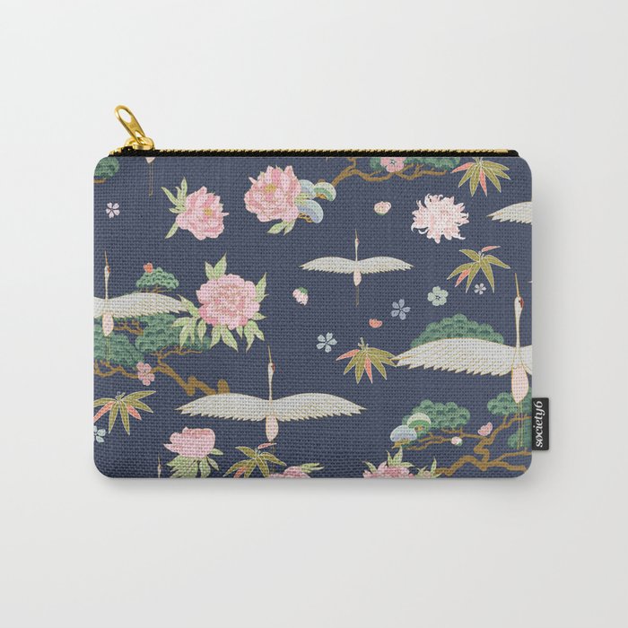 Japanese Crane Tropical Exotic Flower Pattern Carry All Pouch Gallery Image 1