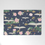 Japanese Crane Tropical Exotic Flower Pattern Welcome Mat Gallery Image 1