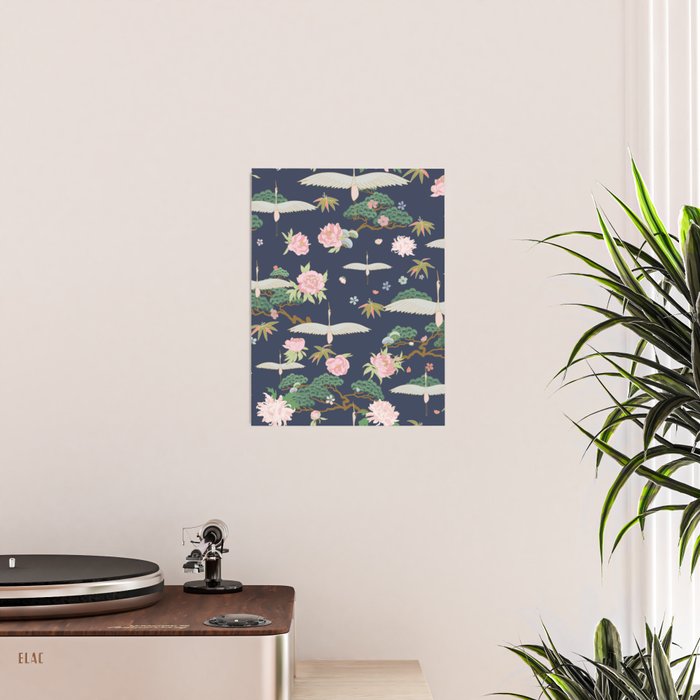 Japanese Crane Tropical Exotic Flower Pattern Poster Gallery Image 2