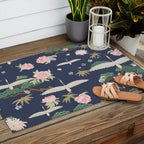 Japanese Crane Tropical Exotic Flower Pattern Outdoor Rug Gallery Image 2