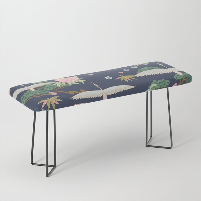 Japanese Crane Tropical Exotic Flower Pattern Bench Gallery Image 1