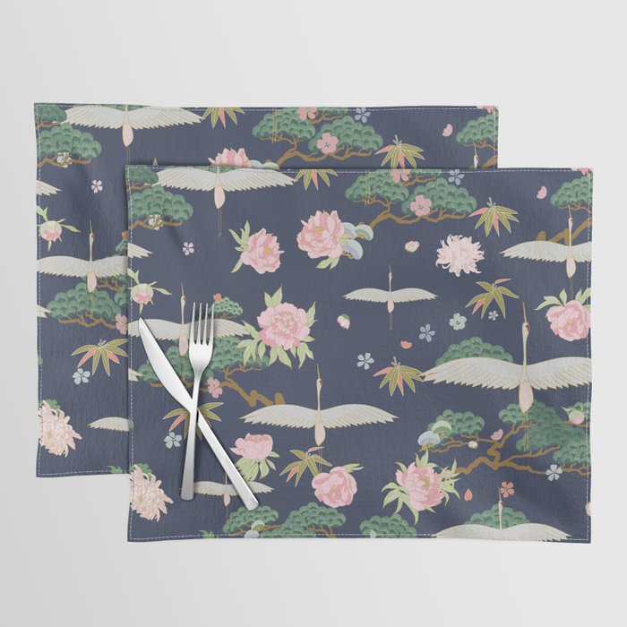 Japanese Crane Tropical Exotic Flower Pattern Placemat Gallery Image 1
