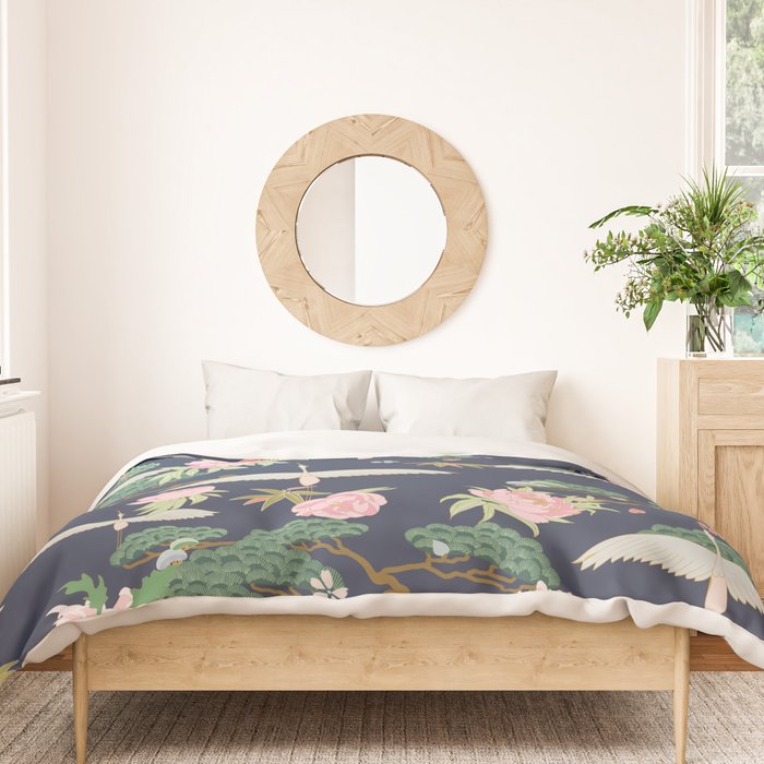 Japanese Crane Tropical Exotic Flower Pattern Duvet Cover Gallery Image 3