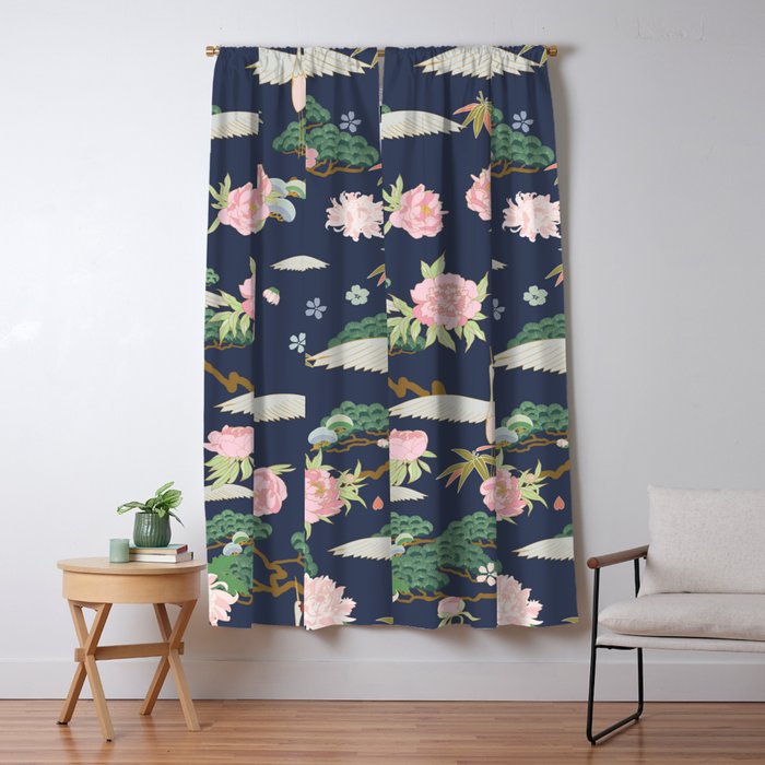 Japanese Crane Tropical Exotic Flower Pattern Window Curtain Gallery Image 1