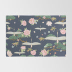 Japanese Crane Tropical Exotic Flower Pattern Rug Gallery Image 2