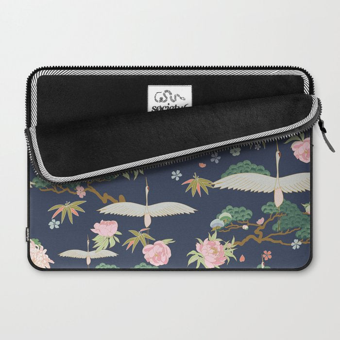 Japanese Crane Tropical Exotic Flower Pattern Laptop Sleeve Gallery Image 2