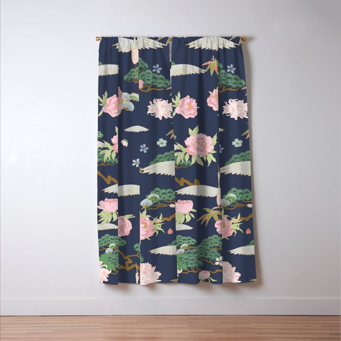 Japanese Crane Tropical Exotic Flower Pattern Window Curtain Gallery Image 3