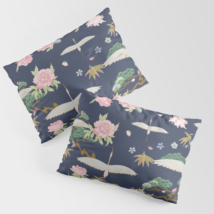 Japanese Crane Tropical Exotic Flower Pattern Pillow Sham Gallery Image 3