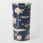 Japanese Crane Tropical Exotic Flower Pattern Travel Mug Gallery Image 1