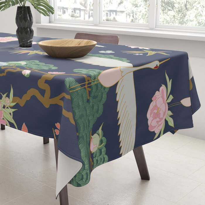 Japanese Crane Tropical Exotic Flower Pattern Tablecloth Gallery Image 3