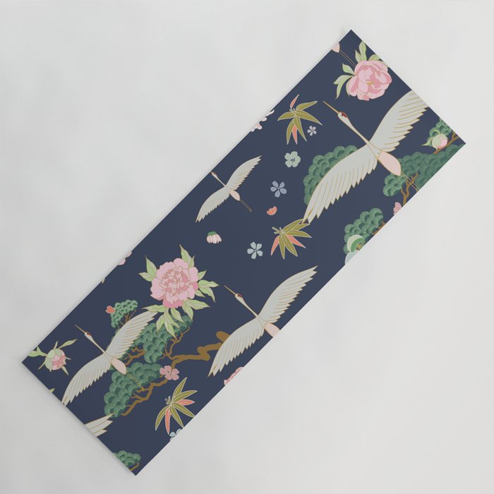 Japanese Crane Tropical Exotic Flower Pattern Yoga Mat Gallery Image 1