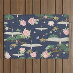 Japanese Crane Tropical Exotic Flower Pattern Outdoor Rug Gallery Image 1