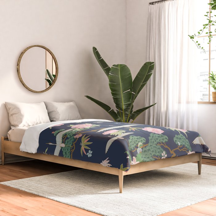 Japanese Crane Tropical Exotic Flower Pattern Comforter Gallery Image 2