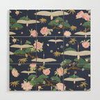 Japanese Crane Tropical Exotic Flower Pattern Wood Wall Art Gallery Image 1