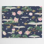 Japanese Crane Tropical Exotic Flower Pattern Jigsaw Puzzle Gallery Image 1