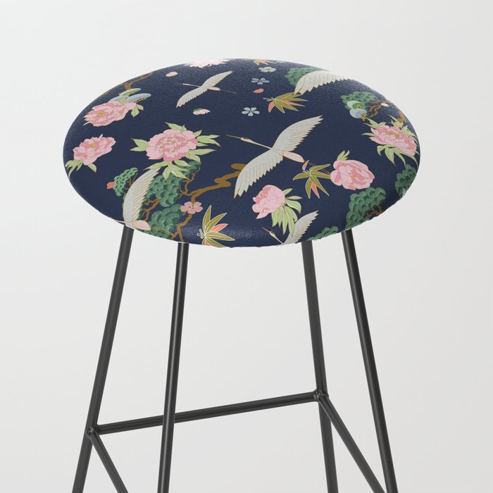 Japanese Crane Tropical Exotic Flower Pattern Stool Gallery Image 2