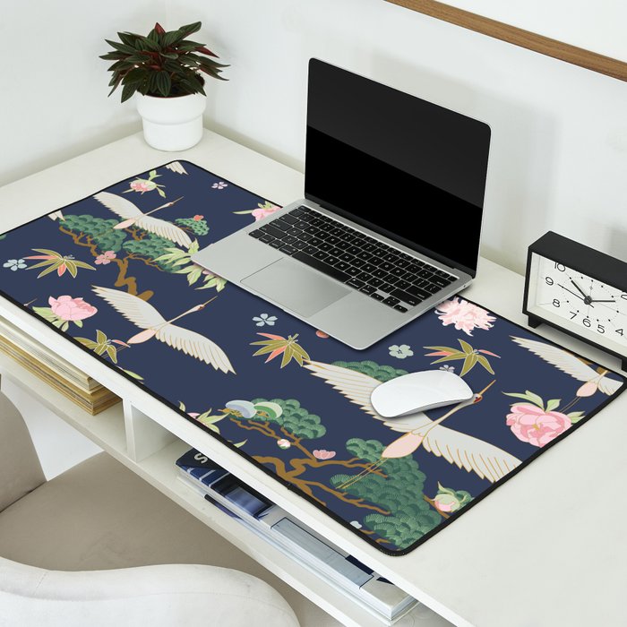 Japanese Crane Tropical Exotic Flower Pattern Desk Mat Gallery Image 2