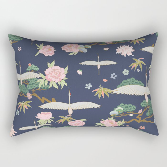 Japanese Crane Tropical Exotic Flower Pattern Rectangular Pillow Gallery Image 2