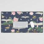 Japanese Crane Tropical Exotic Flower Pattern Desk Mat Gallery Image 1